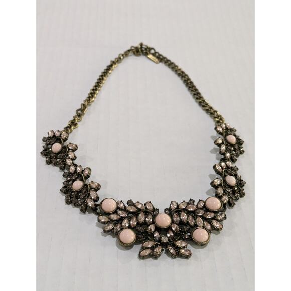 SUGARFIX Pink‎ Rhinestone Gold Tone Floral Statement Necklace - Picture 1 of 4